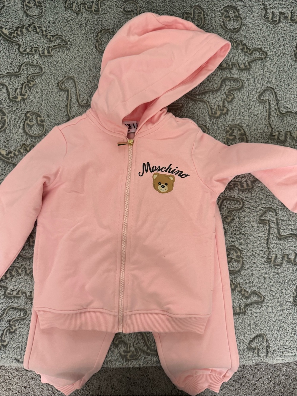 Moschino Baby Pink Hooded Zip-Front Track Suit Set with Teddy Bear Logo - Picture 3 of 6